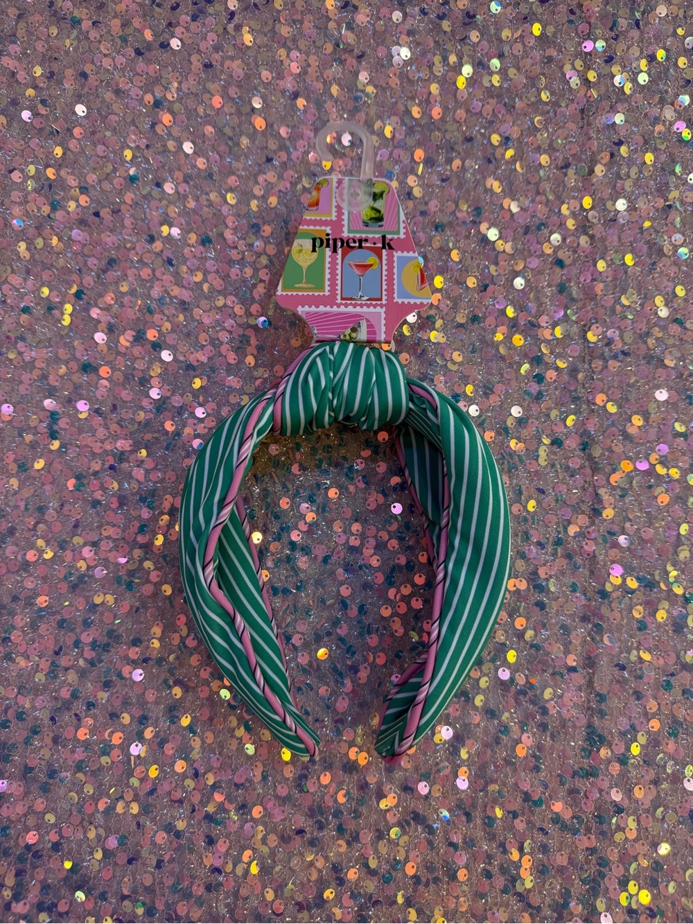 NWT Piper K Green/White/Pink Knotted Headband 🩷